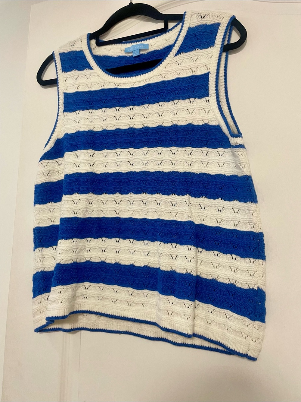 Draper James Blue and White Striped Cotton Sweater Vest, Size XL